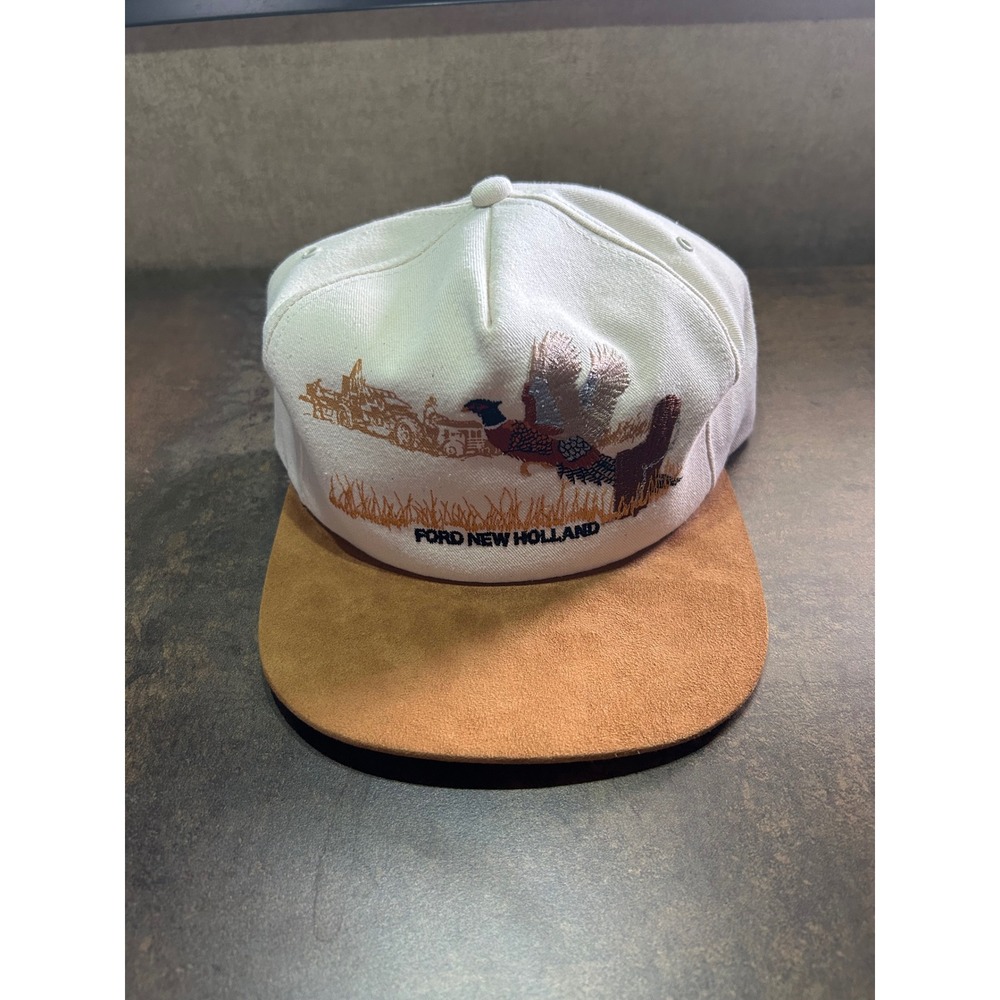 Ford New Holland Vintage Trucker Hat Pheasant Tractor Snapback Cap White Tan